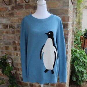 Loft Ladies Cotton Sweater Emblished with Penguin SIze Large Side Slits